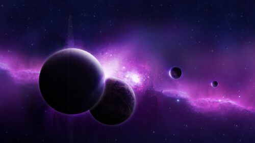 Stunning Purple Space Nebula with Planets and Galactic Rings 4K Wallpaper