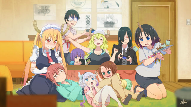 Miss Kobayashi's Dragon Maid Characters Group Gaming Session 4K Desktop Wallpaper