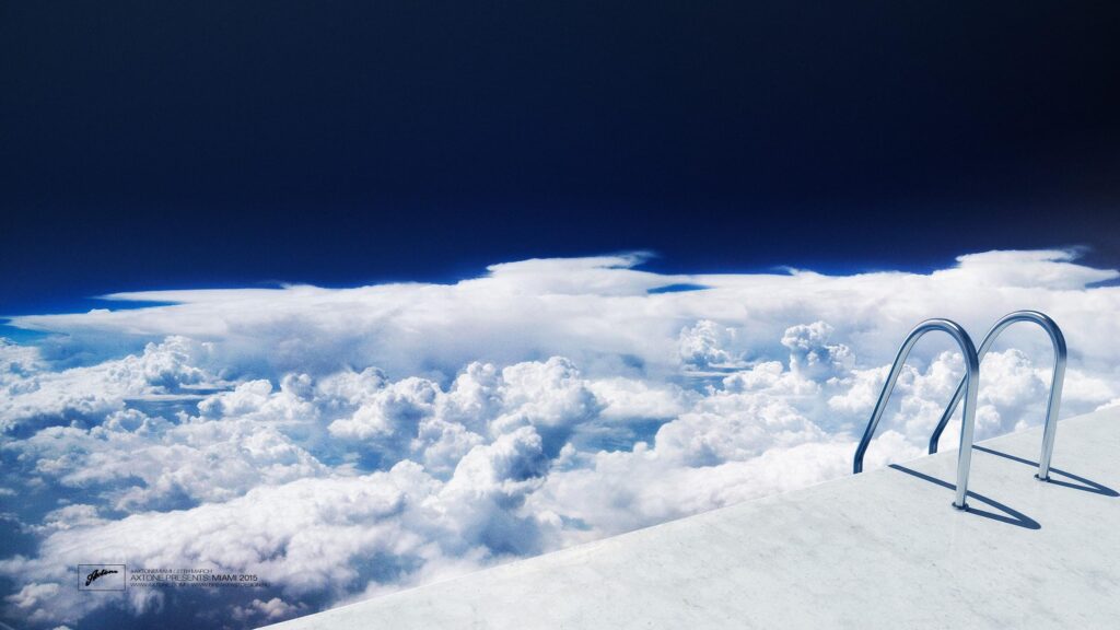 Surreal Pool Above the Clouds Minimalist Sky 4K Desktop Wallpaper