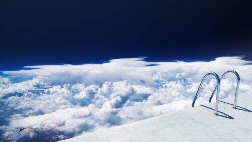 Surreal Pool Above the Clouds Minimalist Sky 4K Desktop Wallpaper
