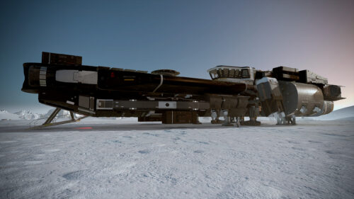 Futuristic Spaceship Landed on Frozen Alien Planet 4K Wallpaper