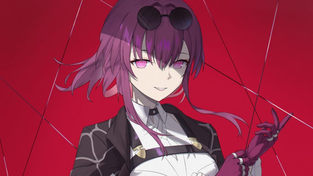 Kafka Honkai Star Rail Purple Hair Anime Girl Red Aesthetic 4K Desktop Wallpaper