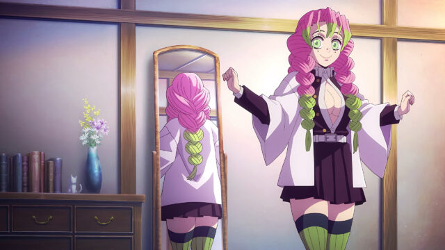 Mitsuri Kanroji from Demon Slayer Checking Her Mirror Desktop Wallpaper