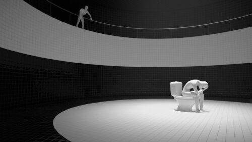 Minimalist Surreal Black and White Cinematic Interior 4K Wallpaper