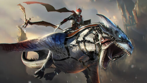 Knight Riding a Ferocious White Dragon Fantasy 4K Desktop Wallpaper