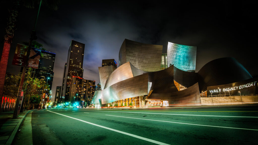 Walt Disney Concert Hall Los Angeles Night Cityscape Desktop Wallpaper