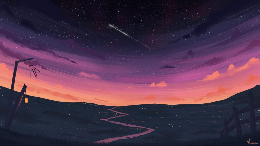 Stunning Night Sky with Shooting Star and Winding River Landscape Desktop Wallpaper