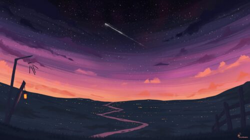 Stunning Night Sky with Shooting Star and Winding River Landscape Desktop Wallpaper