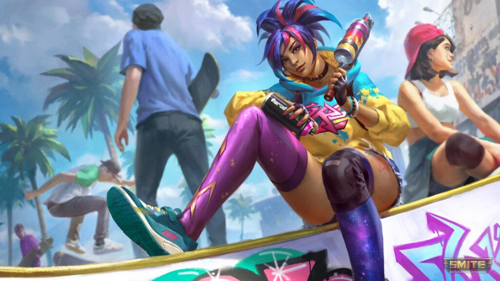 Smite Neon Street Art Style Character 4K Desktop Wallpaper