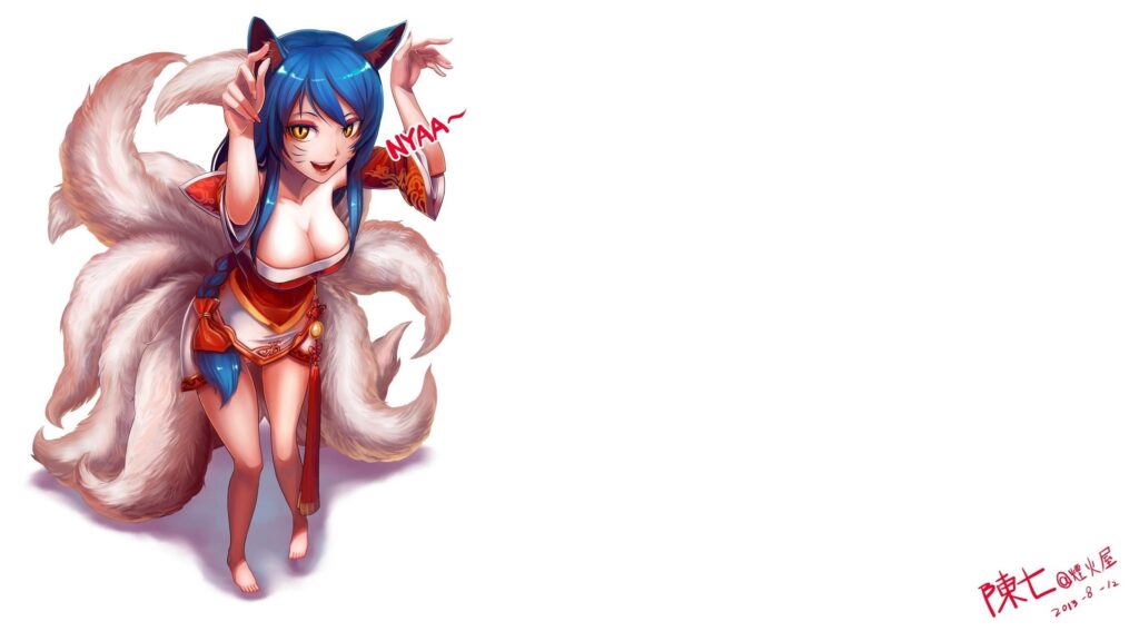 Ahri League of Legends Nine-Tailed Fox Anime Art Desktop Wallpaper