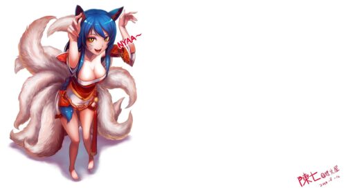 Ahri League of Legends Nine-Tailed Fox Anime Art Desktop Wallpaper