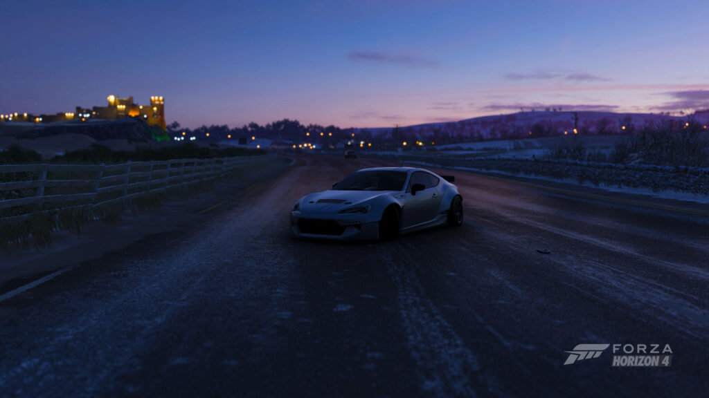 Subaru BRZ Widebody Sunset Drive in Forza Horizon 4 4K Desktop Wallpaper