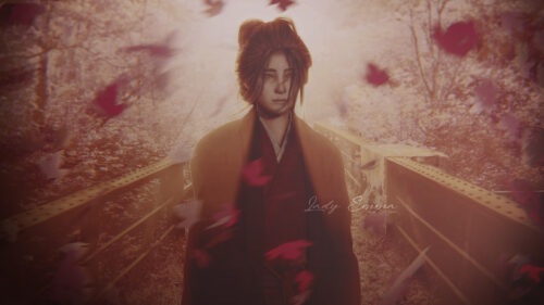 Sad Samurai Girl in Autumn Leaves 4K Desktop Wallpaper