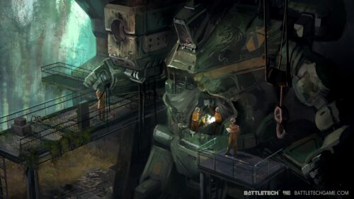 BattleTech Mech Repair Hangar Sci-Fi Combat Robot Engineering 4K Desktop Wallpaper