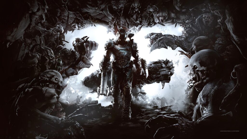 Doom Slayer Surrounded by Hordes of Demons 4K Desktop Wallpaper