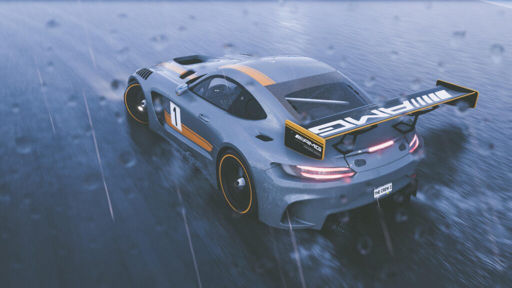 Grey Mercedes-AMG GT3 Race Car Racing in Rain 4K Wallpaper