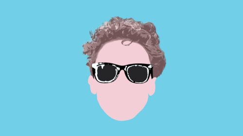 Minimalist Illustration of a Person with Curly Hair and Sunglasses Desktop Wallpaper