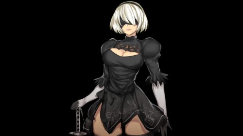 2B Nier Automata Character Art Minimalist Black Background 4K Desktop Wallpaper