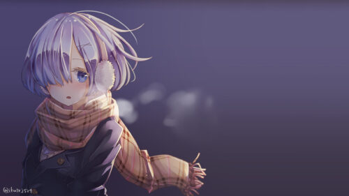 Rem from Re:Zero Anime Girl in Winter Scarf Desktop Wallpaper