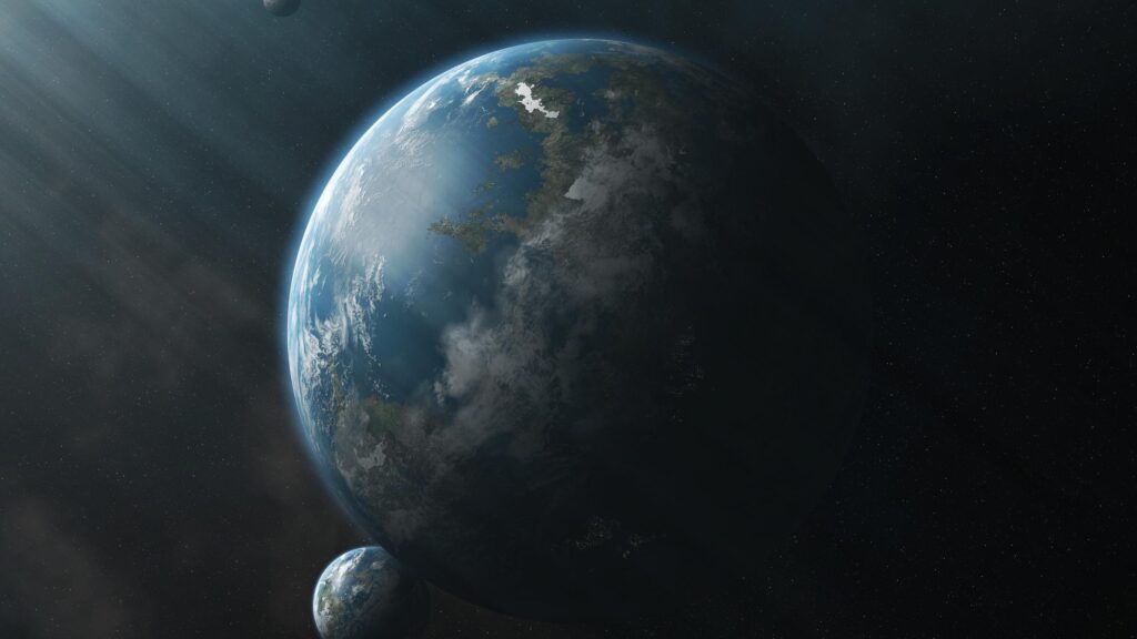 Stunning Cinematic Earth-Like Exoplanet with Moons 4K Desktop Wallpaper