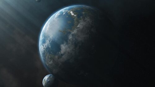 Stunning Cinematic Earth-Like Exoplanet with Moons 4K Desktop Wallpaper