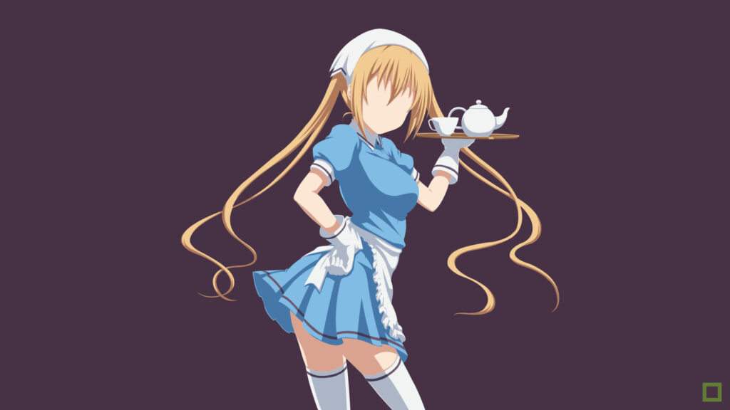 Minimalist Blonde Anime Maid Carrying Tea Tray Desktop Wallpaper