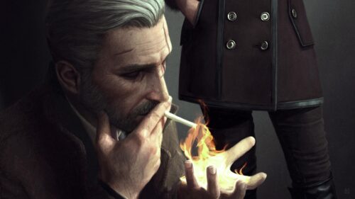 Geralt of Rivia Smoking Magical Fire PC Wallpaper