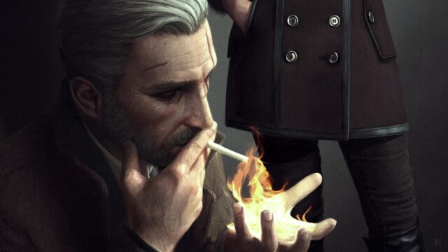Geralt of Rivia Smoking Magical Fire PC Wallpaper