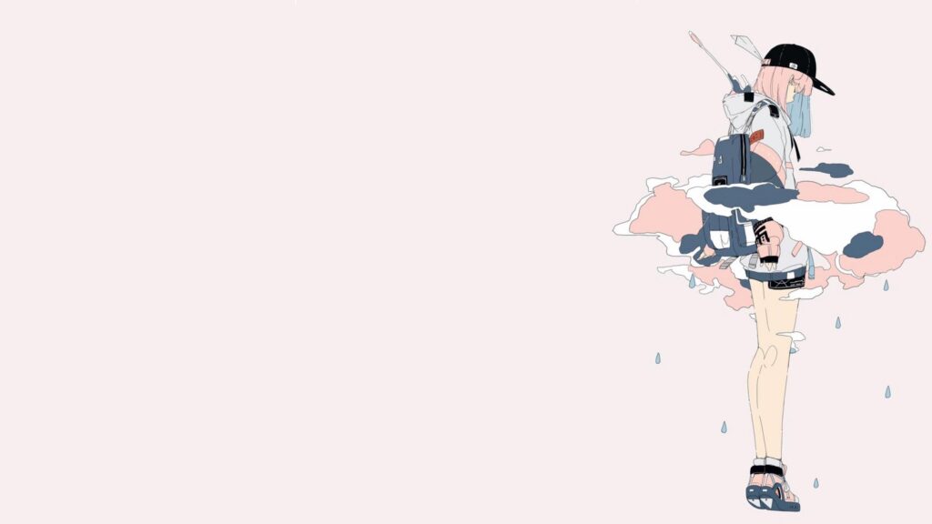 Minimalist Anime Girl Standing on Clouds Aesthetic 4K Desktop Wallpaper