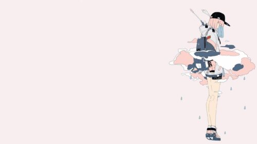 Minimalist Anime Girl Standing on Clouds Aesthetic 4K Desktop Wallpaper