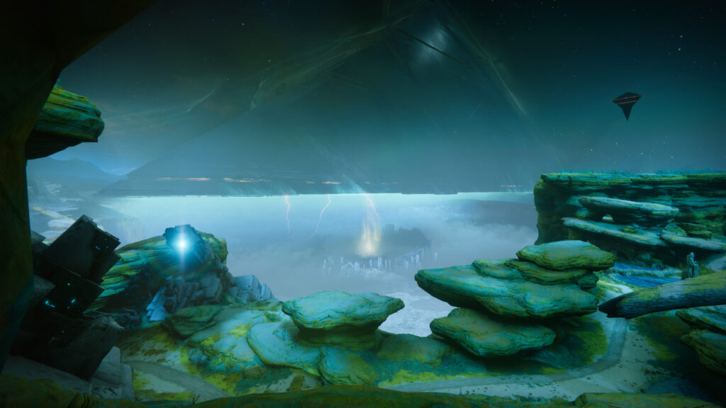 Destiny 2 Alien Landscape with Massive Pyramid Ship 4K PC Wallpaper