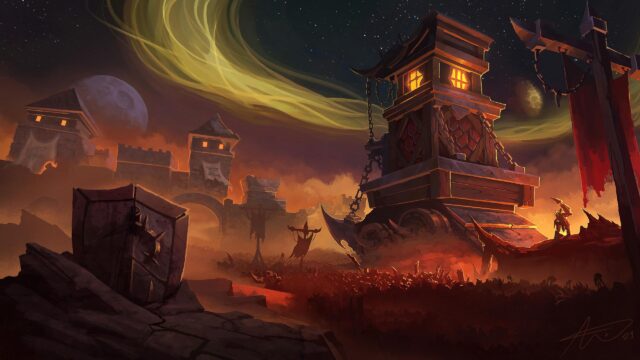 Epic Fantasy Siege Tower and Dark Battle Scene Desktop Wallpaper