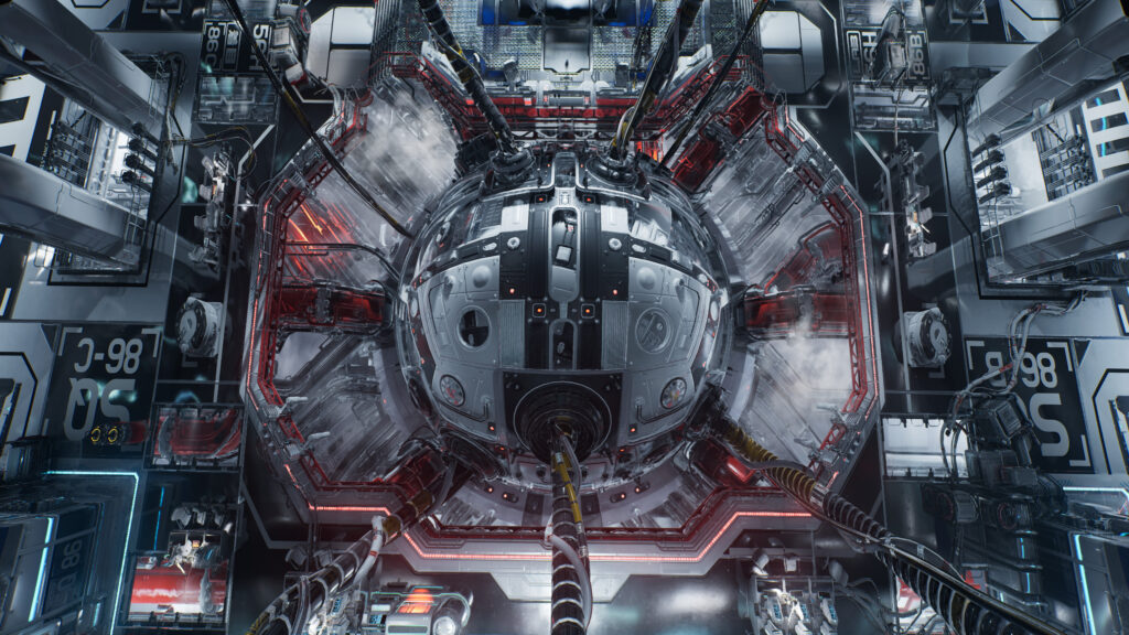 Futuristic Sci-Fi Reactor Core Industrial Spaceship Interior 4K Wallpaper