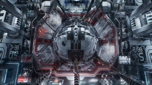 Futuristic Sci-Fi Reactor Core Industrial Spaceship Interior 4K Wallpaper