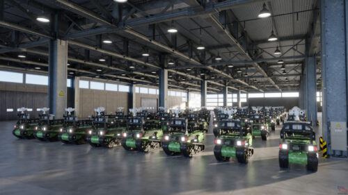 Futuristic Military Robot Fleet in Industrial Warehouse 4K Wallpaper
