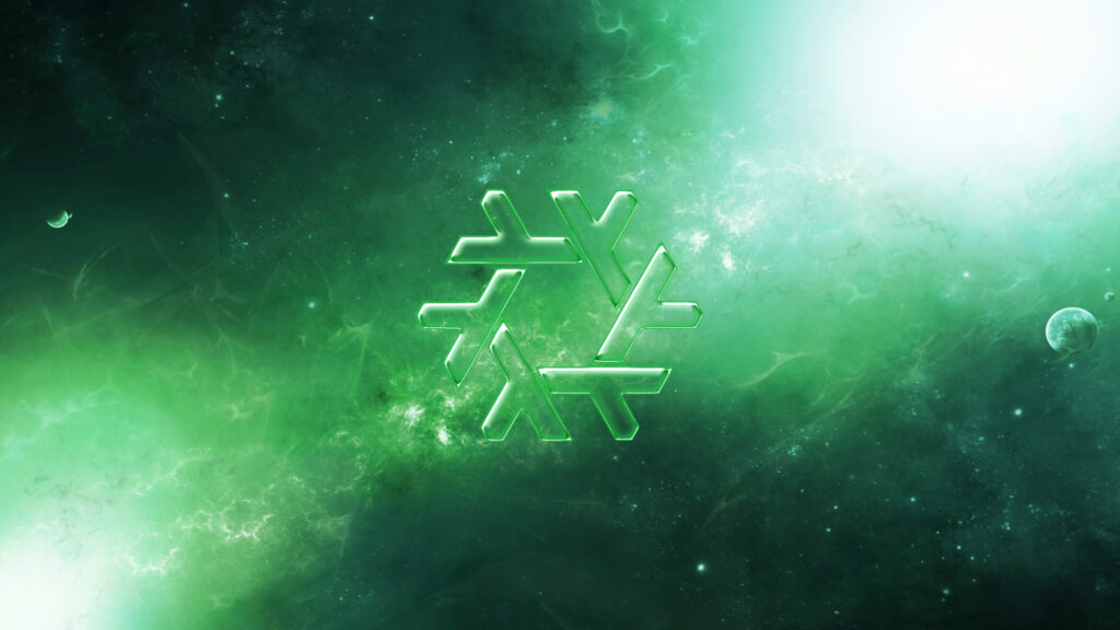 Abstract Green Glowing Geometric Symbol in Space 4K Desktop Wallpaper