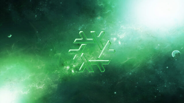 Abstract Green Glowing Geometric Symbol in Space 4K Desktop Wallpaper