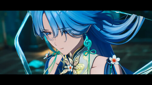 Stunning Anime Girl with Flowing Blue Hair and Floral Accents 4K Desktop Wallpaper