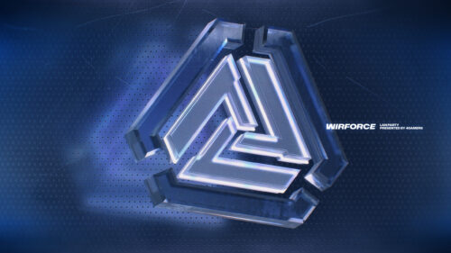 WirForce Logo 3D Metallic Blue Abstract Technology Desktop Wallpaper