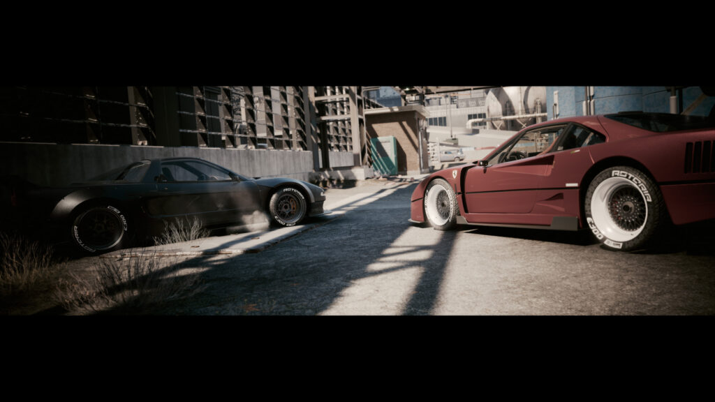 Stunning Black Honda NSX and Red Ferrari F40 Street Racing Desktop Wallpaper