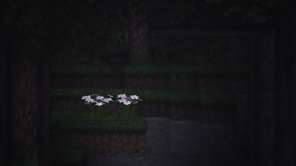 Minimalist Minecraft Dark Forest Oxeye Daisy Flowers 4K Wallpaper
