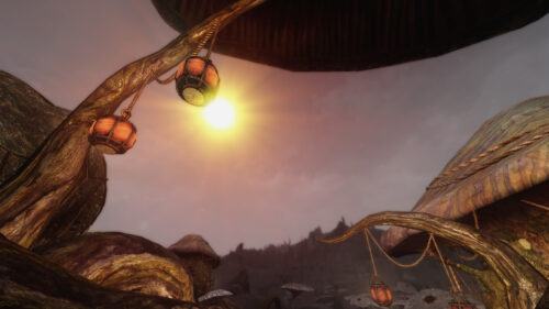 Morrowind Solstheim Mushroom Architecture at Sunset Desktop Wallpaper