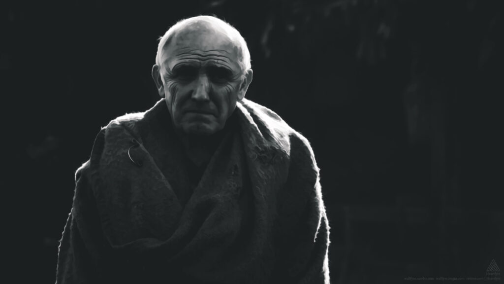 High Contrast Portrait of Aemond Targaryen's Mentor Maester Orwyle 4K Desktop Wallpaper