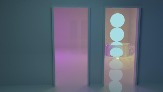 Minimalist Abstract Doorway with Glowing Spheres 4K Desktop Wallpaper