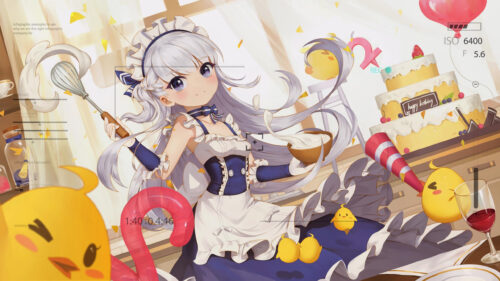 Anime Girl Maid Baking Birthday Cake Desktop Wallpaper