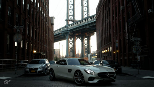 Mercedes-Benz AMG GT in DUMBO Brooklyn with Manhattan Bridge View 4K Wallpaper