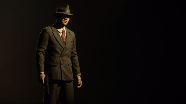 Noir Detective in Suit Holding Pistol Cinematic 4K Wallpaper