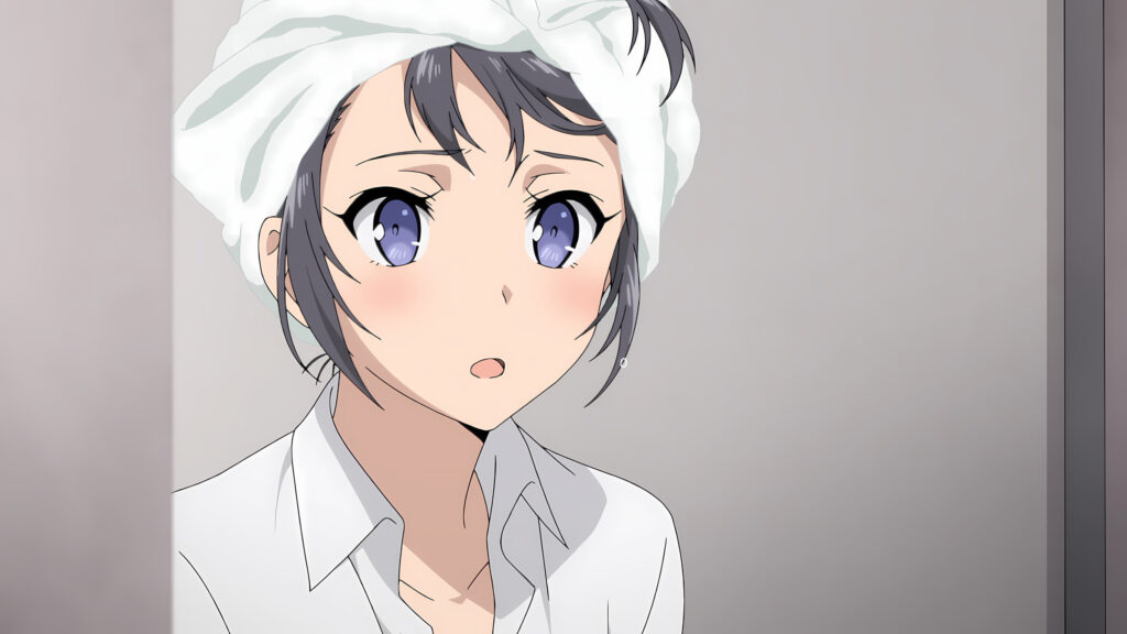 Anime Girl with Towel on Head Portrait 4K Desktop Wallpaper