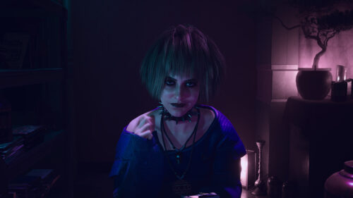 Gothic Girl with Spiked Choker in Neon Purple Lighting 4K Desktop Wallpaper