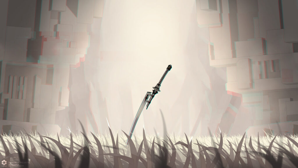 Minimalist Anime Katana Sword in Glitch Art Style Desktop Wallpaper